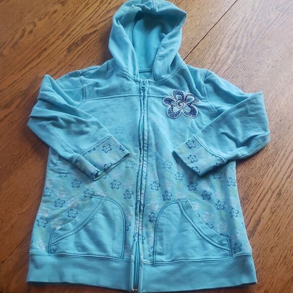 Limited Too Y2K Zip-Up  Turquoise Floral Sweatshirt Jacket Girls SZ 14 2000skid - Picture 1 of 7